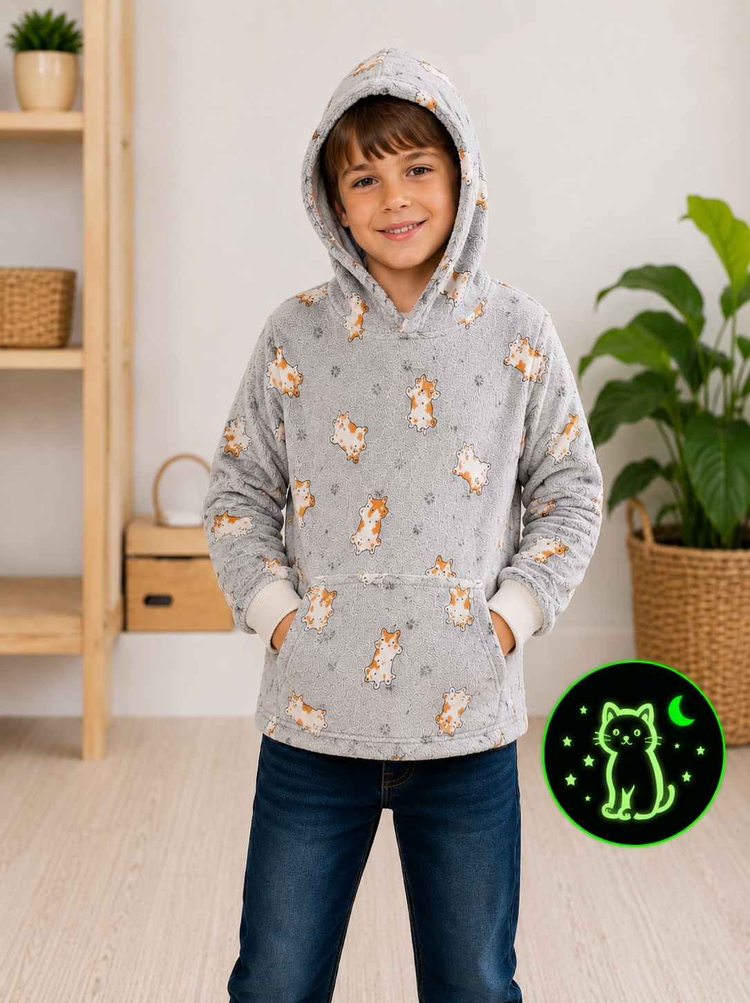 Poncho Infantil Luminiscente con Capucha Gatitos