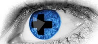 Blue eye in ad about eye care