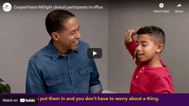 Father and son smiling during MiSight clinical trial video still.