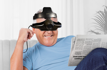 patient wearing jordy lv goggles