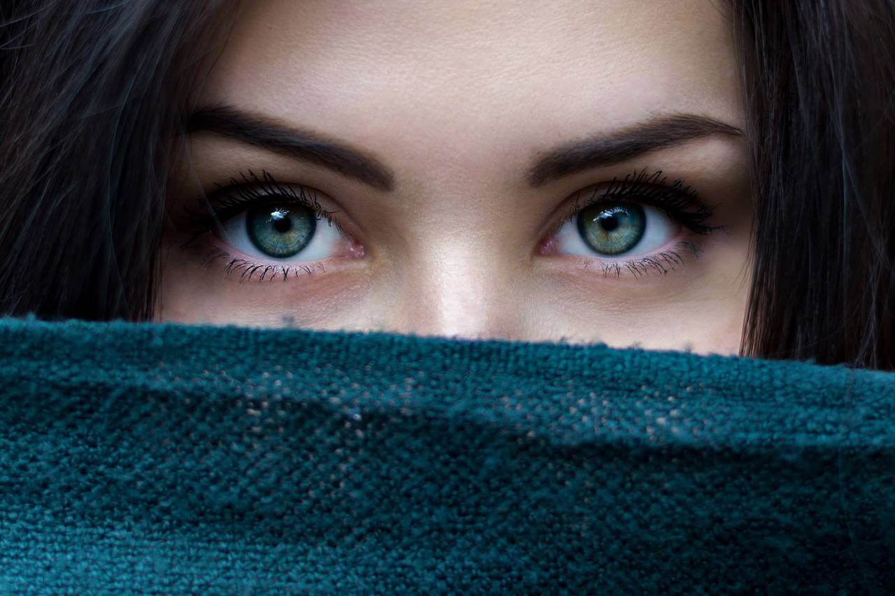 Woman Eyes Scarf Over Face 1280x853
