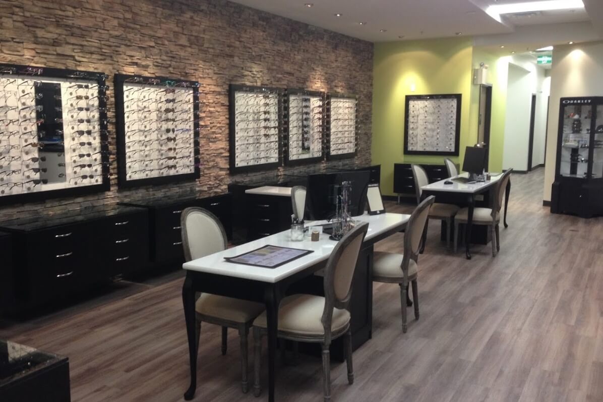 eyeglasses on top of eye chart
