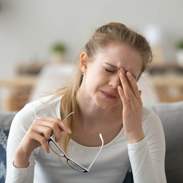 Tired Teen Girl Rubbing Eyes Feeling Eyestrain Taking Off Glasse