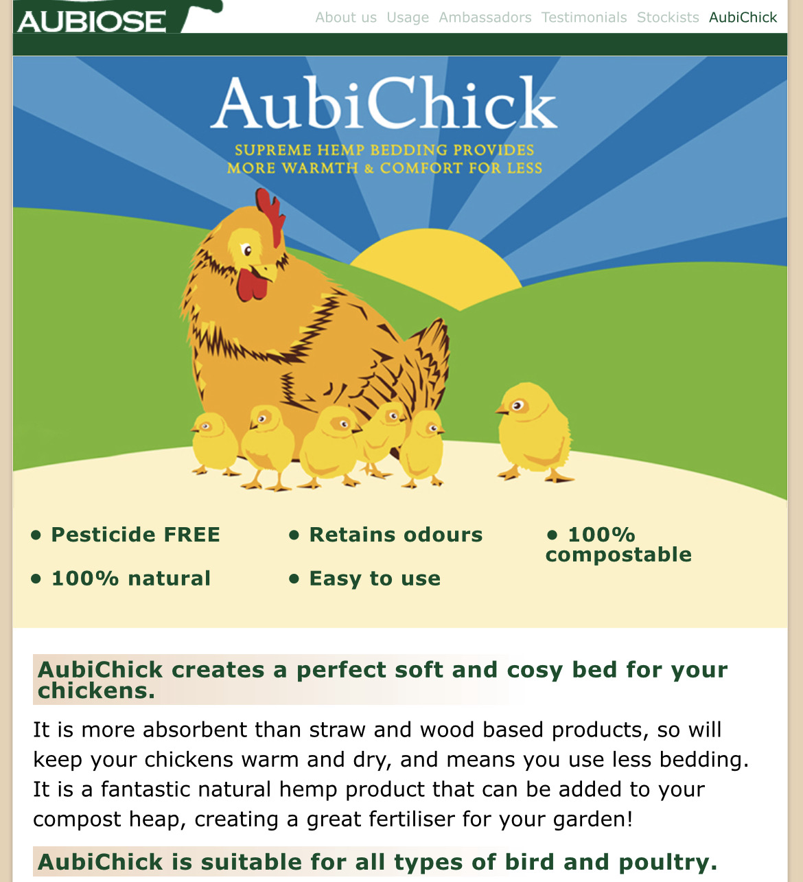 Aubichick Hemp Bedding 20kg (inc VAT) COLLECTION AND LOCAL DELIVERY ONLY