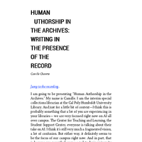 Thumbnail image for Human Authorship in the Archives: Writing in the Presence of the Record