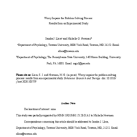 Thumbnail image for Worry impairs the problem-solving process: Results from an experimental study