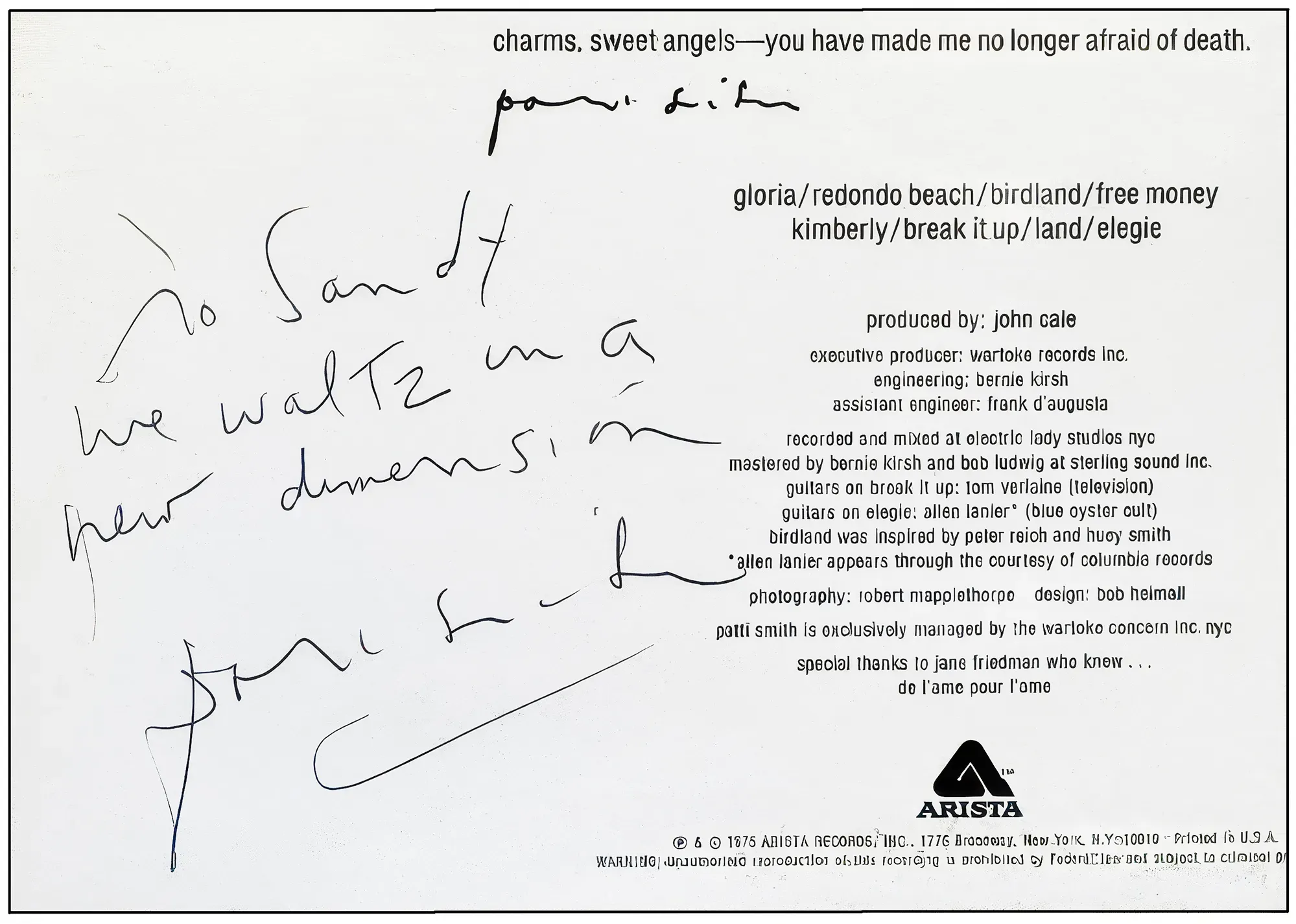 Horses album cover - back