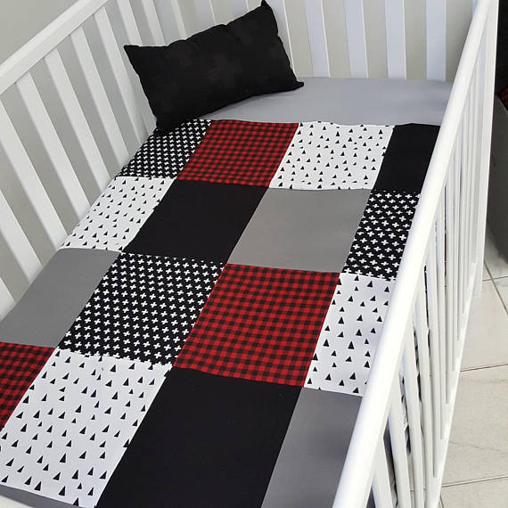 CreationsMaLiBiZ - Couverture doudou pour bébés - carreau rouge - lumberjack