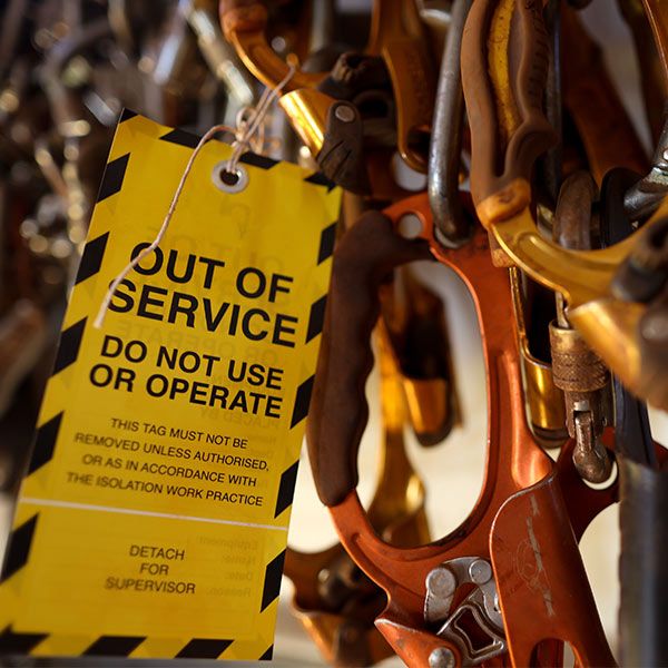 Out of service tag on electrical lines
