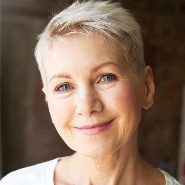 Smiling woman with short hair