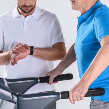 man on a treadmill improving lung function while being monitored by a lung specialist