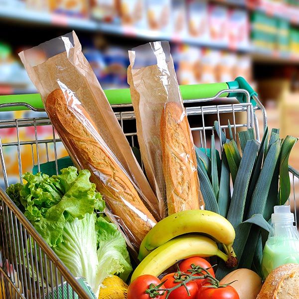 Grocery basket full of healthy foods