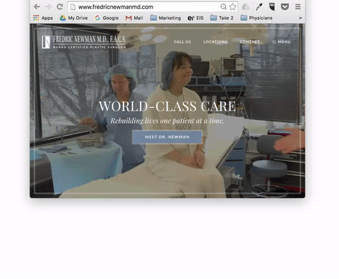 A responsive website morphing from desktop to smartphone views.