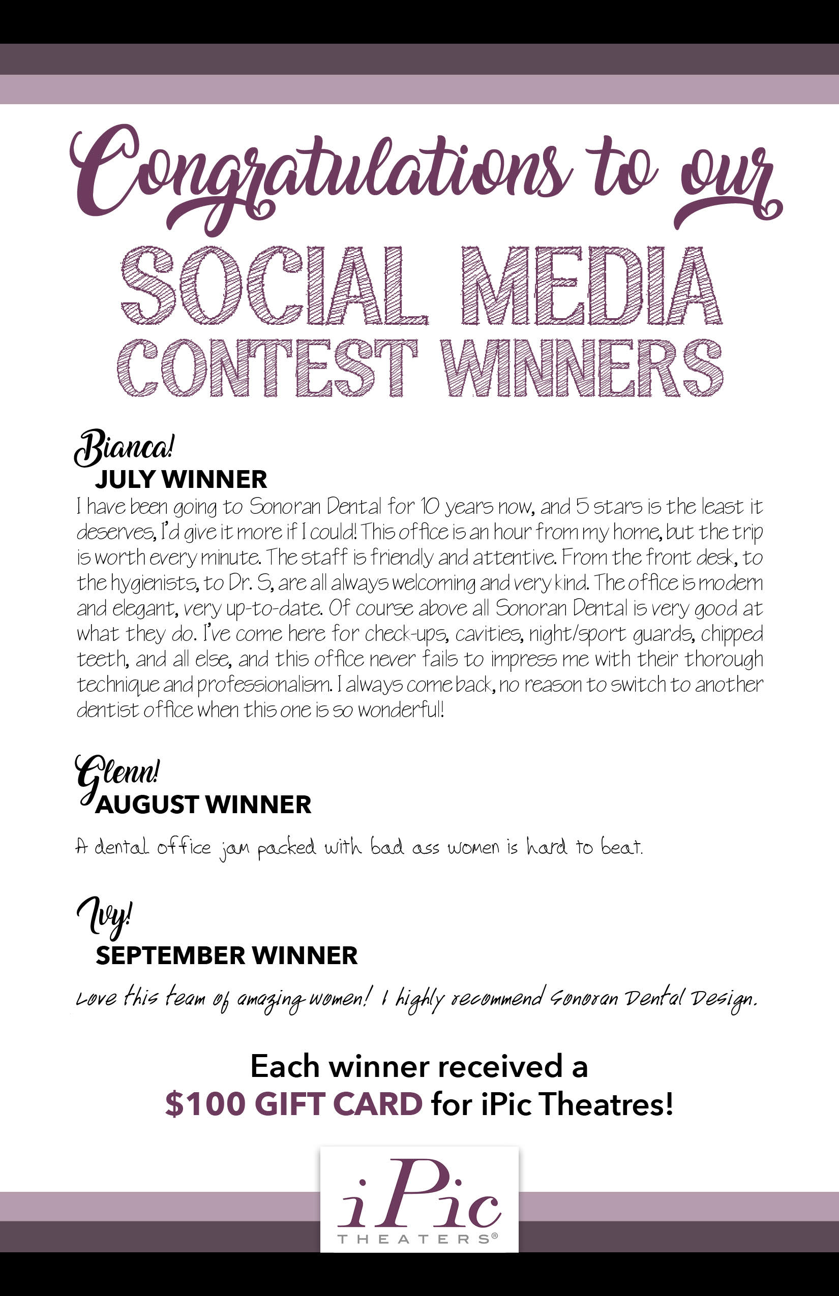 Social Media Contest Winners from July to September
