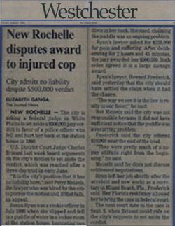 New Rochelle Disputes Award to Injured Cop