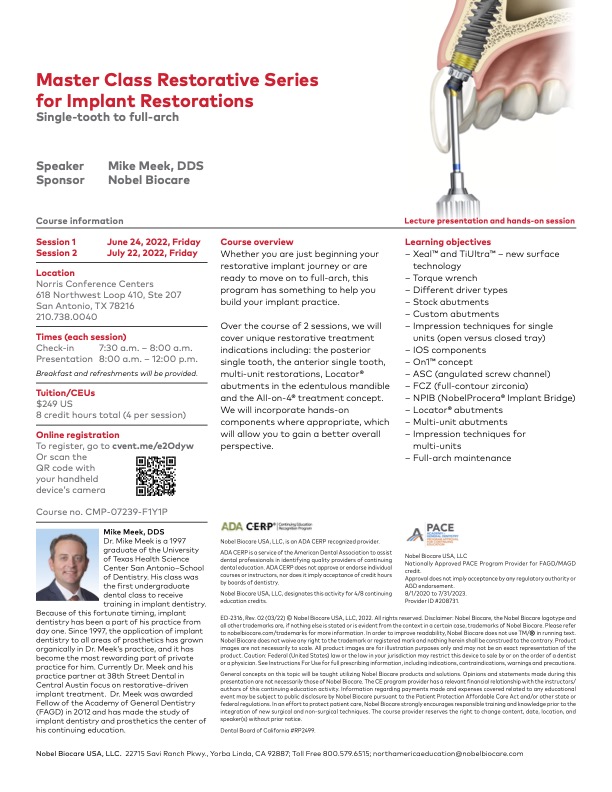 Dental Implant Master Class by Mike Meek and Nobel Biocare
