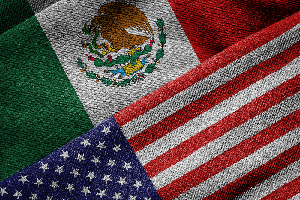 The flags from Mexico and the United States