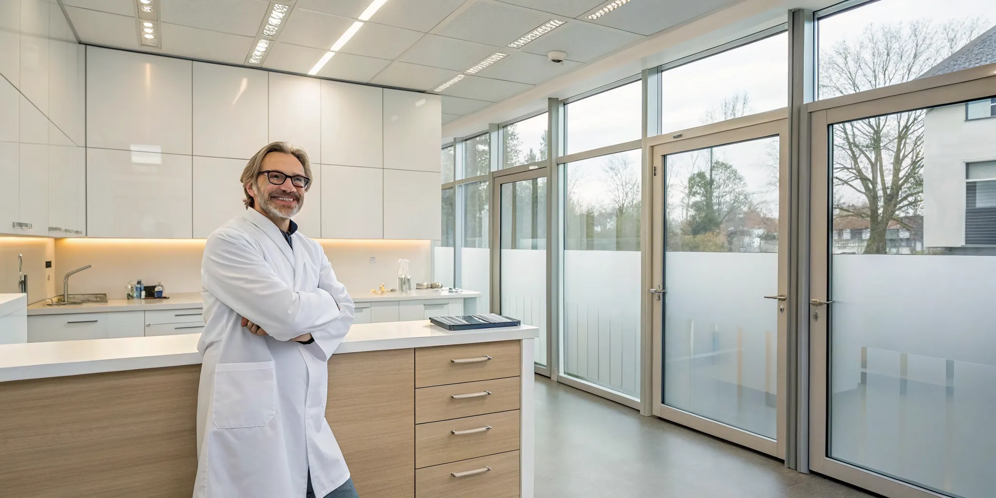 A prosthodontist in a modern office, the expert choice for dental implants.