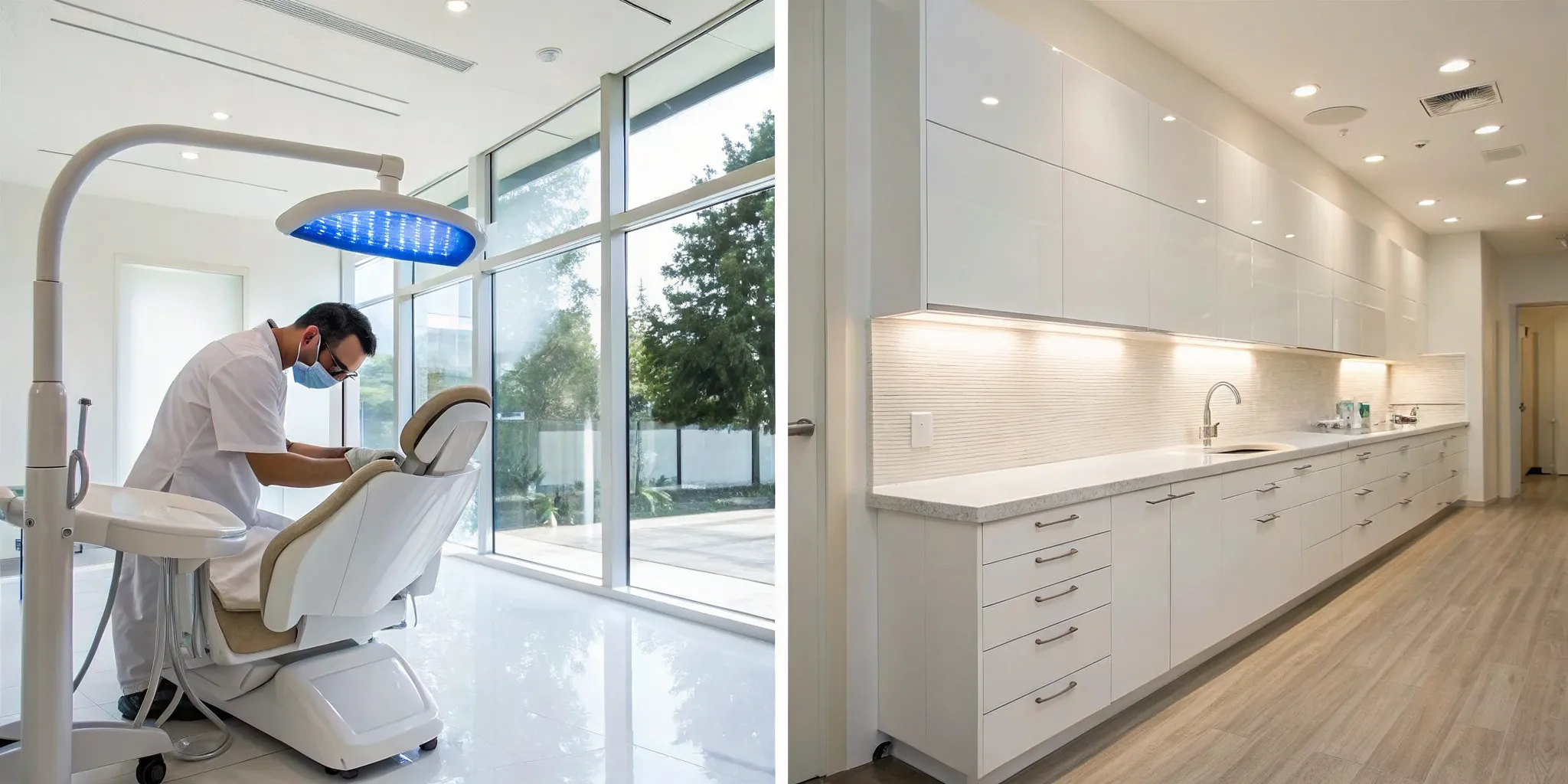A professional in-office teeth whitening setup, an alternative to at-home kits.