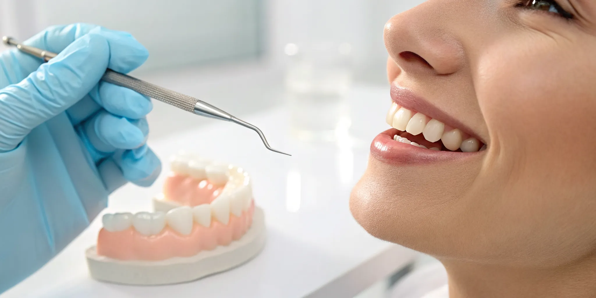 A dentist checking the long-term condition of a patient