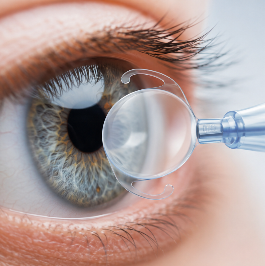 Close-up of an eye, representing the intraocular lens placed during cataract surgery in Monterey, CA