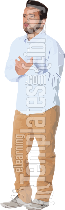 explaining, talking, gesturing, communication, conversation, 45 degree, standing, side view, human face, content, comfortable, satisfied, image series 354, adrian, mexico, people, person, human, individual, one person, cutout, isolated, clipped out, white background, cartoon, illustrated, casual, relaxed, brown hair, brunette, dark hair, styled hair, short hair, beard, young adult, adult, mature, man, boy, male, men, hispanic, latin american, latino, dress shirt, button up, collared, pants, sneakers, shoes