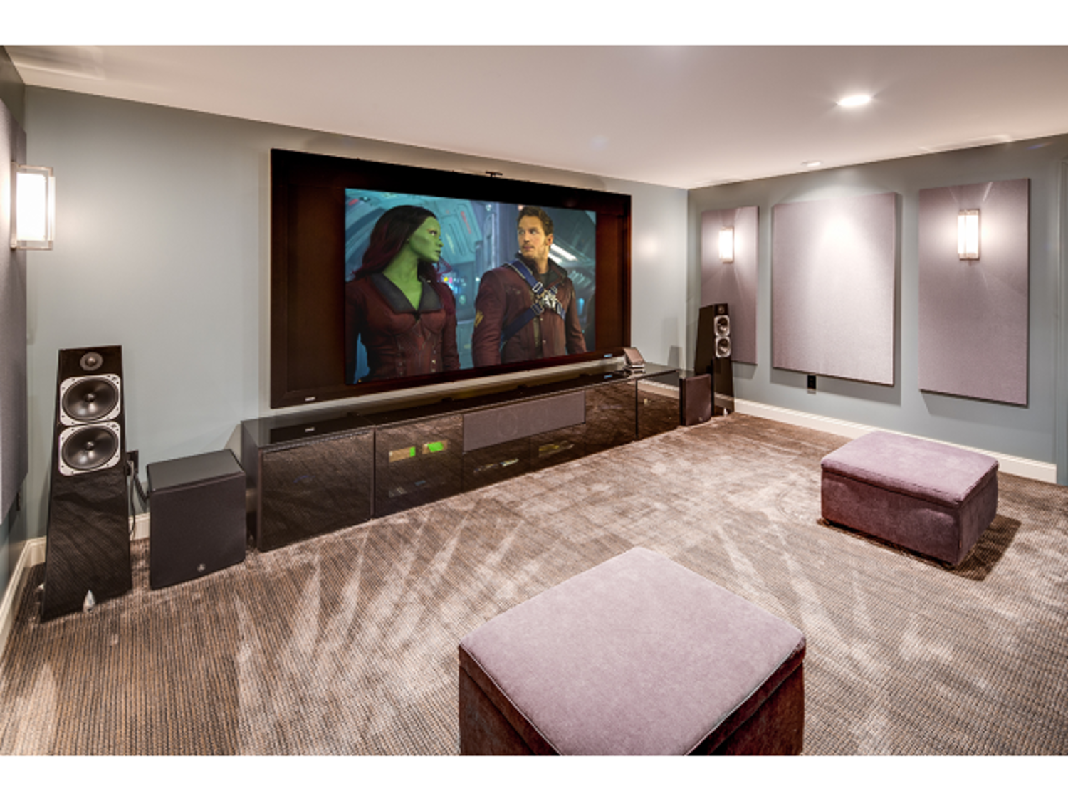 Ode to McIntosh in a Media Room Makeover Audio and lighting transition