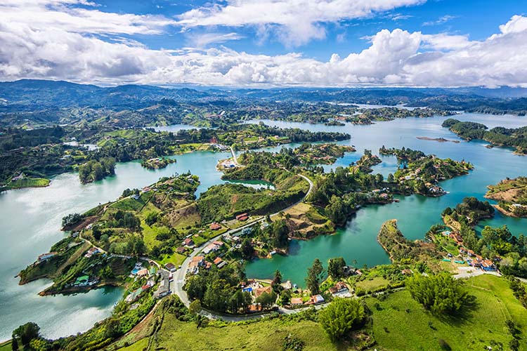 aerial view of Medellin Colombia preparing for travel
