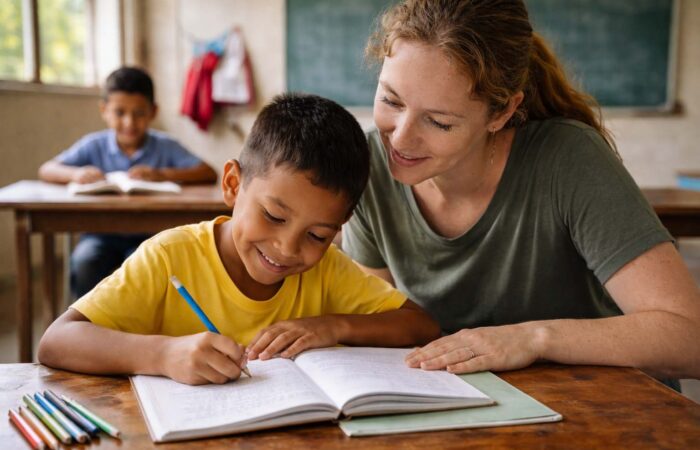 A sponsored Colombian child receiving guidance A sponsored Colombian child receiving guidance