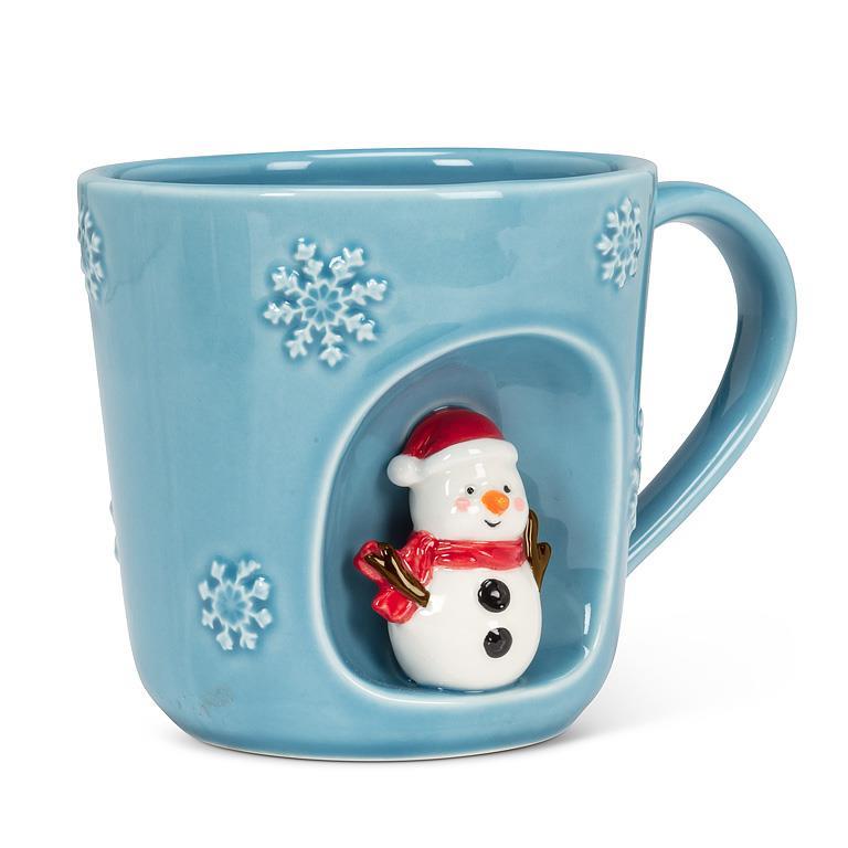 Snowflake Mug w/Snowman-4"H(14oz)