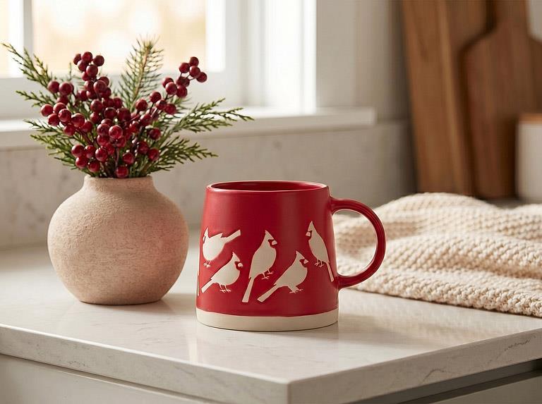 Wide Base Mug w/Cardinals-Red-3.5"H(14oz)