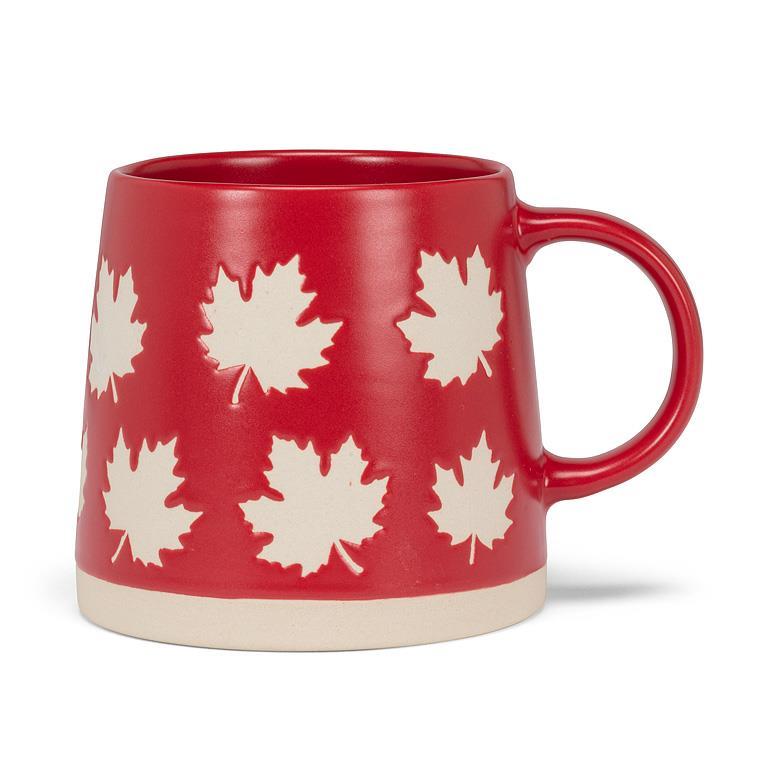Wide Base Mug w/Maple Leaves-Red-3.5"H(14oz)