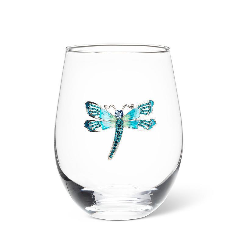 Stemless Wine Glass w/Jewel Dragonfly-4.5"H(16oz)