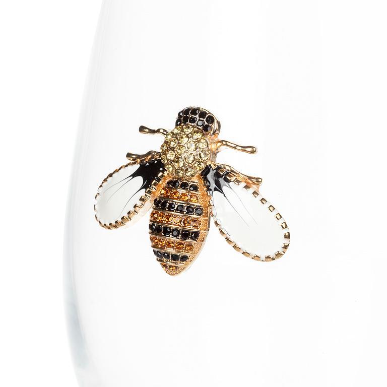Stemless Wine Glass w/Jewel Bee-4.5"H(16oz)
