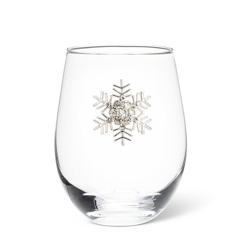 Stemless Wine Glass w/Jewel Snowflake-4.5"H(18oz)