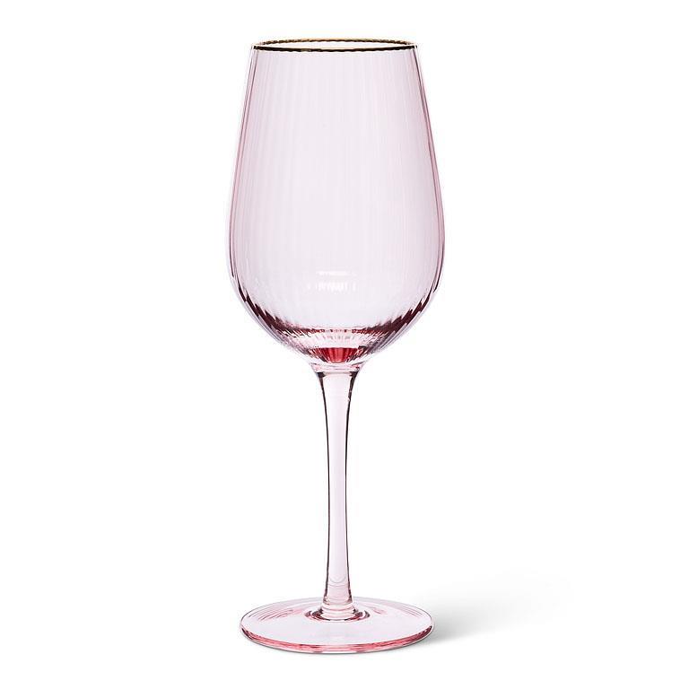 Optic Wine Glass w/Gold Rim-Pnk-8.5"H(14oz)