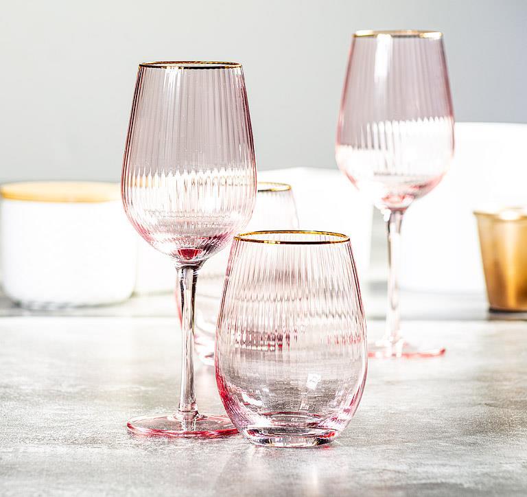 Optic Wine Glass w/Gold Rim-Pnk-8.5"H(14oz)