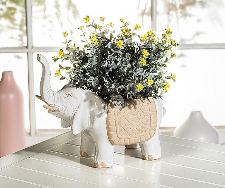 Trunk Up Elephant Planter-9"L
