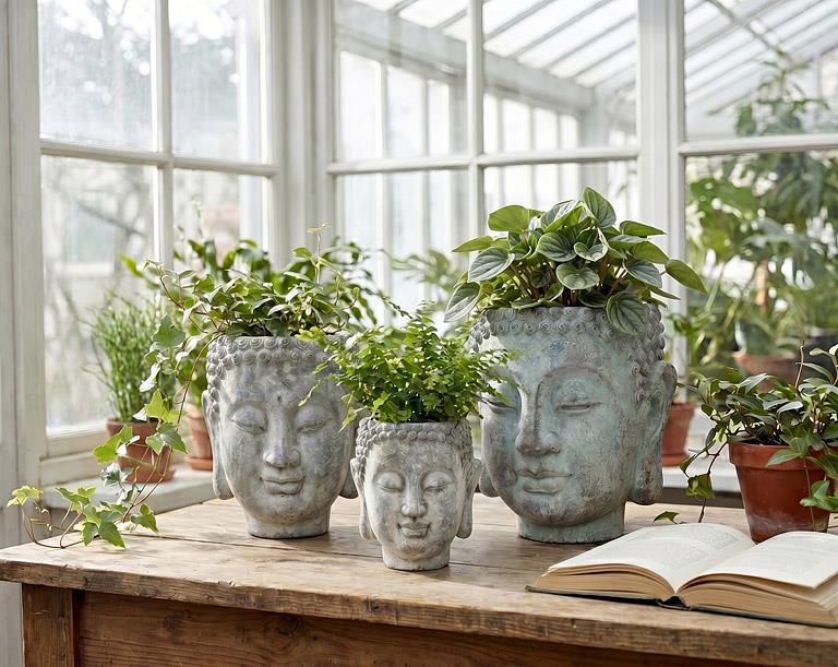 Lg Buddha Head Planter-7