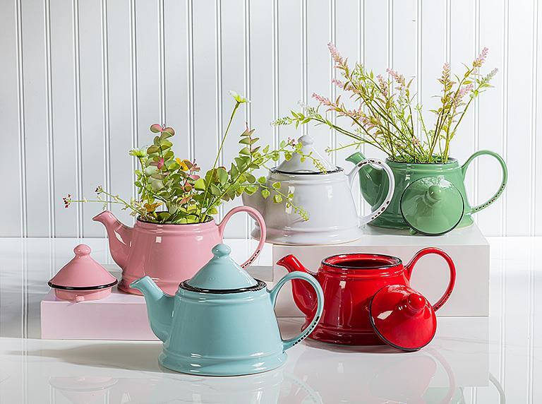 Enamel Look Teapot-White-9