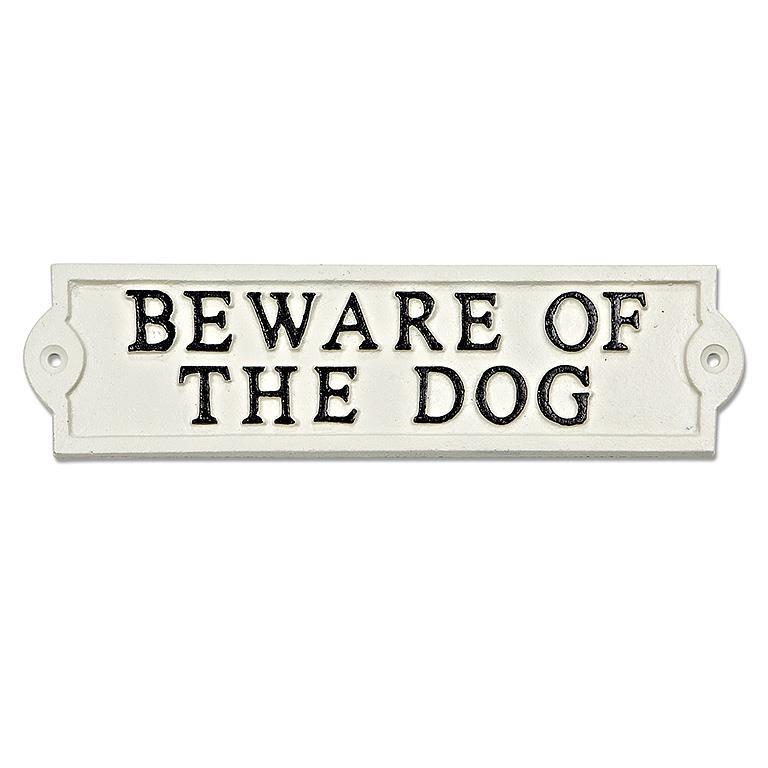 Beware Of The Dog Sign-Antq Wht-9