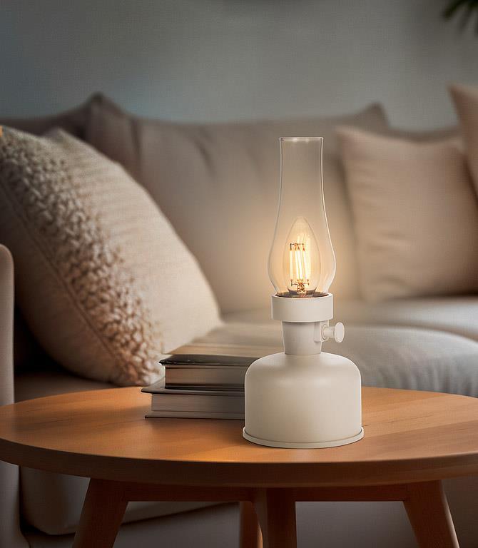 Lantern LED Lamp w/Lustre Chimney-Ivory-10.5