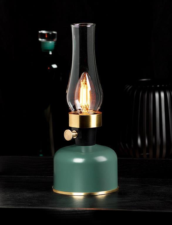 Lantern LED Lamp w/Chimney-Green-10.5