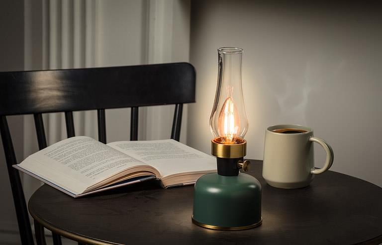 Lantern LED Lamp w/Chimney-Green-10.5