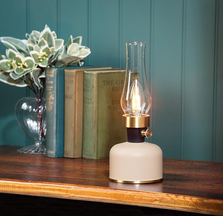 Lantern LED Lamp w/Chimney-Ivory-10.5