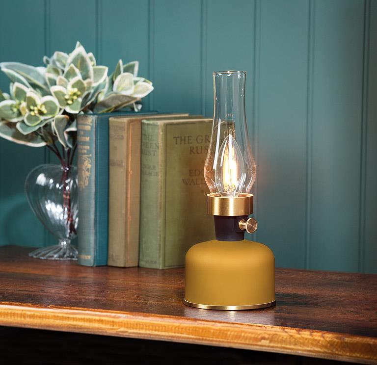 Lantern LED Lamp w/Chimney-Ochre-10.5