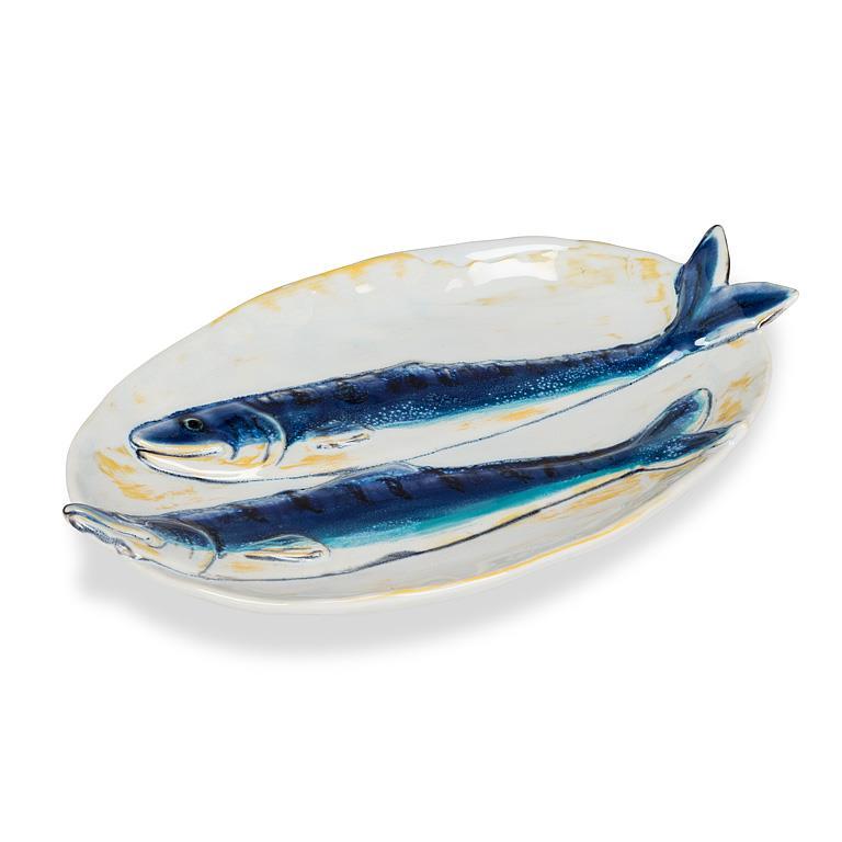 Oval Double Fish Plate-Blu/Ylw-5x8