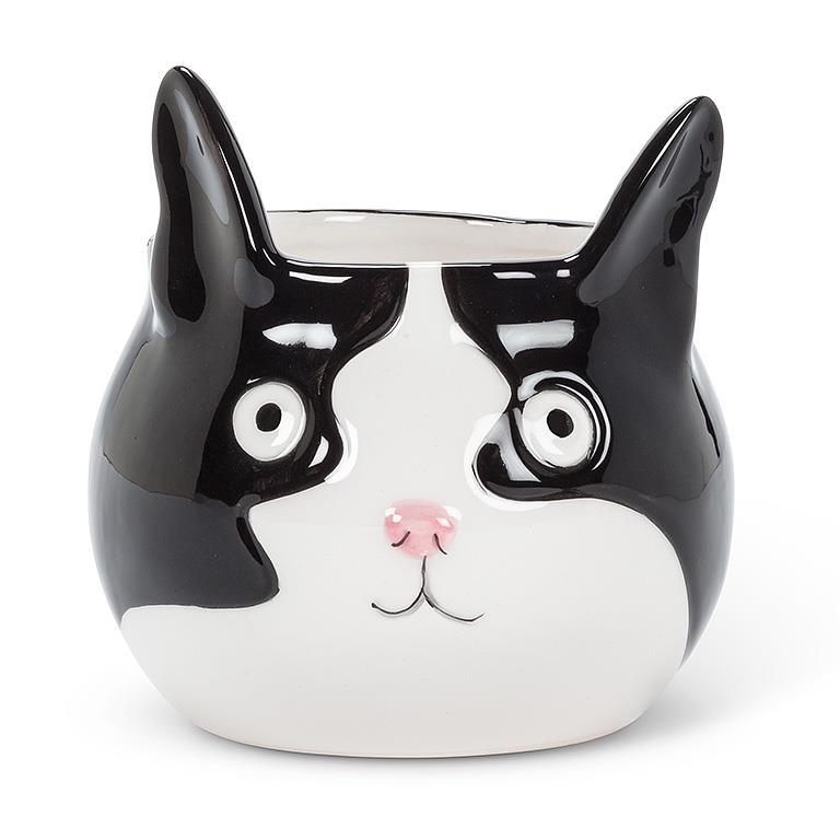 * vintage pot ❀ しろネコちゃんのいる グリーン ポット Lg Cat Head Planter-4