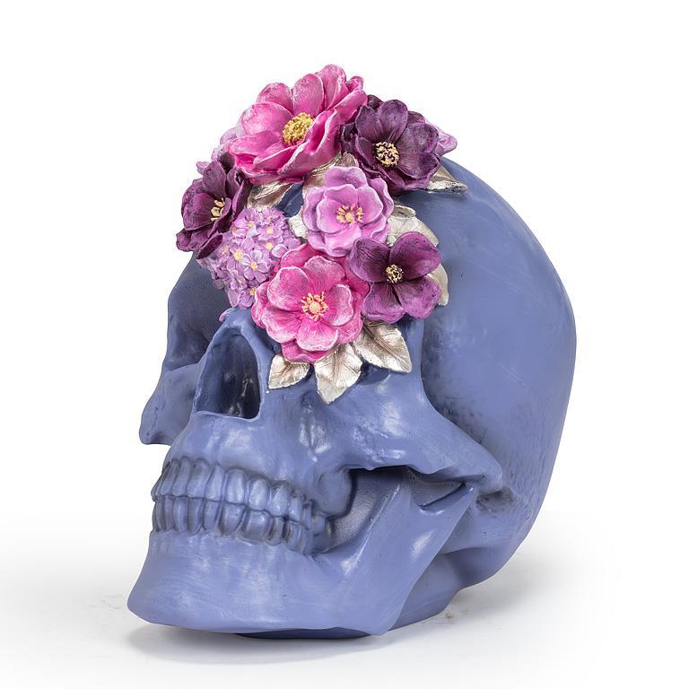 Lg Skull w/Pnk Flowers-Pur-10.5