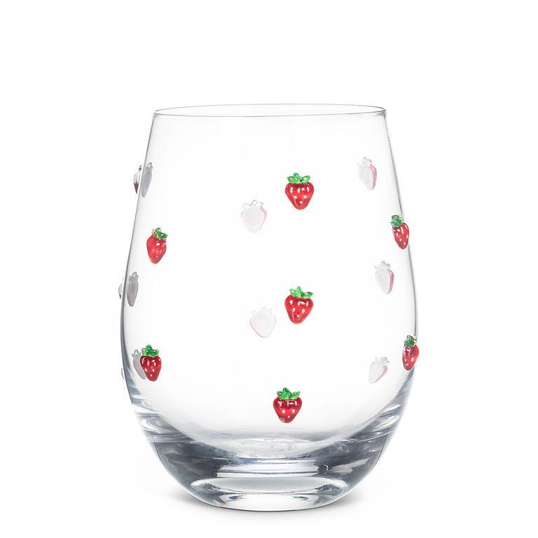 Stemless Wine Glass w/Strawberries-4.5"H(18oz)